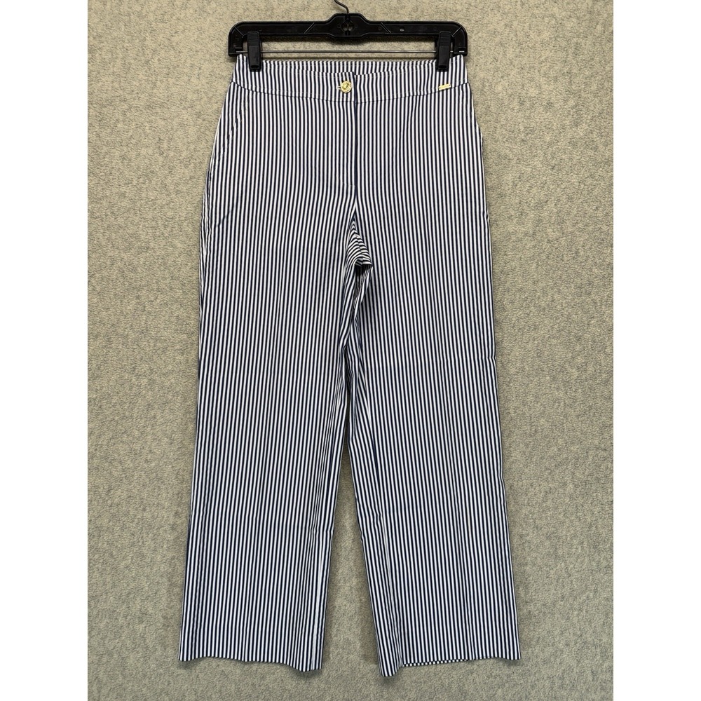 St. John‎ Women's Striped Cropped Wide Leg Pants Blue White Size 2